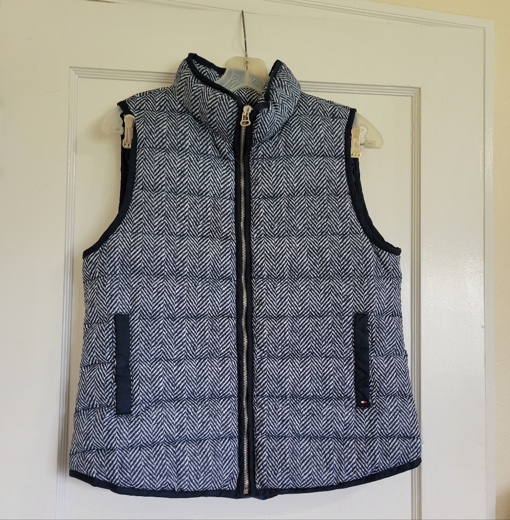 Tommy Hilfiger Puffer Vest Women's Medium Navy Down Feathers Zipper Sleeveless
